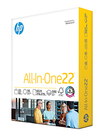 HP All-In-One22 Printer & Copy Paper, 1 Ream, White, Letter (8.5" x 11"), 500 Sheets Per Ream, 22 Lb, 96 Brightness