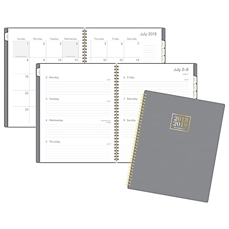 Cambridge® Work-Style Academic Weekly/Monthly Planner, 9" x 11", Gray, July 2018 to June 2019