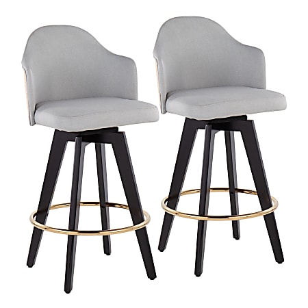 LumiSource Ahoy Fixed-Height Counter Stools, Light Gray/Black/Gold, Set Of 2 Stools