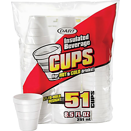 Dart Insulated Beverage Cups - 51 / Bag - 24 / Carton - White - Foam - Hot Drink, Cold Drink, Coffee, Hot Chocolate, Soft Drink, Iced Tea, Beverage