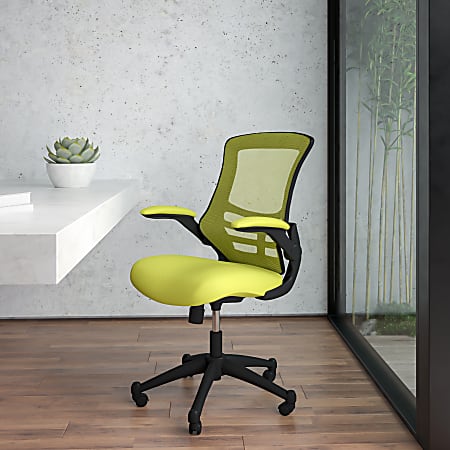 Flash Furniture Mesh Mid-Back Swivel Task Chair With Flip-Up Arms, Green/Black