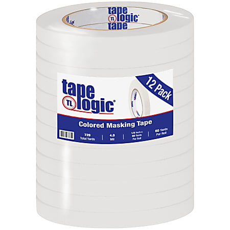 Tape Logic® Color Masking Tape, 3 Core, 0.5 x 180', White, Case Of 12