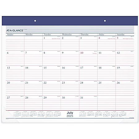 AT-A-GLANCE® Academic 2025-2026 Two Color Monthly Desk Pad Calendar, Standard, 21 3/4" x 17"