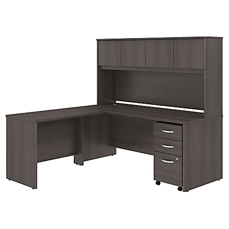 Bush Business Furniture Studio C 72"W x 30"D L Shaped Desk with Hutch, Mobile File Cabinet and 42"W Return, Storm Gray, Premium Installation