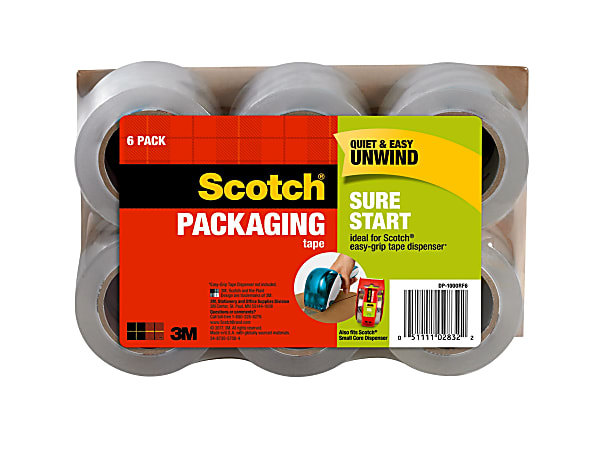 Scotch® Sure Start Shipping Tape, 6 Tape Rolls, 1 7/8 in x 25 yd, 1.5" Core, Designed  - DP1000RF6