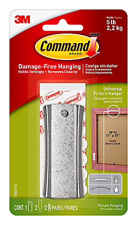 Command Sticky Nail Sawtooth Hanger 1 Command Hook 2 Large Command Strips 4  Mini Command Strips Damage Free Gray - Office Depot