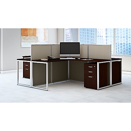 Bush Business Furniture Easy Office: 60W 2 Person Straight Desk Open Office with 3 Drawer Mobile Pedestals - Mocha Cherry