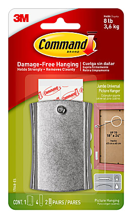 Command Universal Frame Hangers, 1-Command Hanger, 8-Command Strips, Damage-Free, Gray