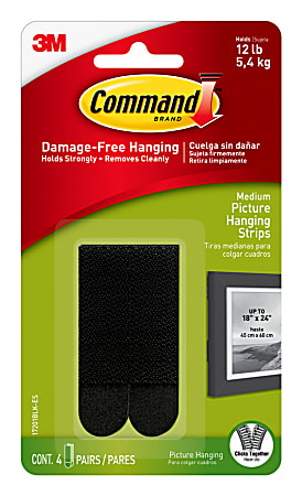 Command Medium Picture Hanging Strips 4 Pairs 8 Command Strips Damage Free  Black - Office Depot