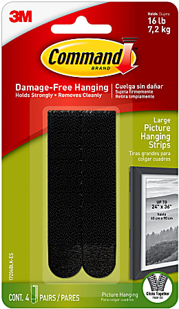 Command Large Hanging Strips 4 Pairs 8 Command Strips Damage Free Black -  Office Depot