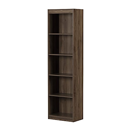 South Shore Axess 69"H 5-Shelf Narrow Bookcase, Natural Walnut