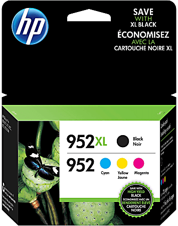 HP 952XL Black And 952 Cyan, Yellow, Magenta Ink Cartridges, Pack Of 4, N9K28AN