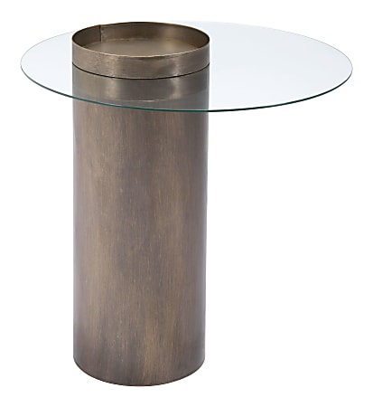 Zuo Modern Emi Tempered Glass And Steel Round End Table, 23-5/8”H x 23-5/8”W x 23-5/8”D, Antique Bronze