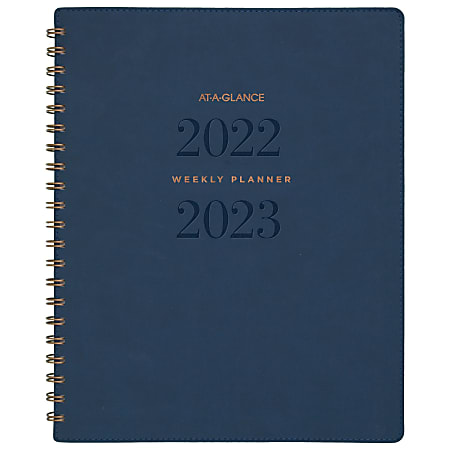 AT-A-GLANCE® Signature Collection 13-Month Weekly/Monthly Academic Planner, Letter Size, Navy, July 2022 to July 2023, YP905A20