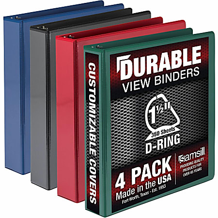 Samsill Durable 1.5 Inch Binder, , D Ring Customizable Clear View Binder, Basic Assortment, 4 Pack, Each Holds 350 Page (MP46458) - 1 1/2" Binder Capacity - Letter - 8 1/2" x 11" Sheet Size - 350 Sheet Capacity - D-Ring Fastener(s)