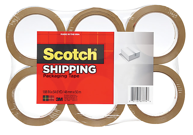Scotch® Lightweight Packaging Tape, 1 7/8" x 54 3/5 Yd., Tan, Pack Of 6