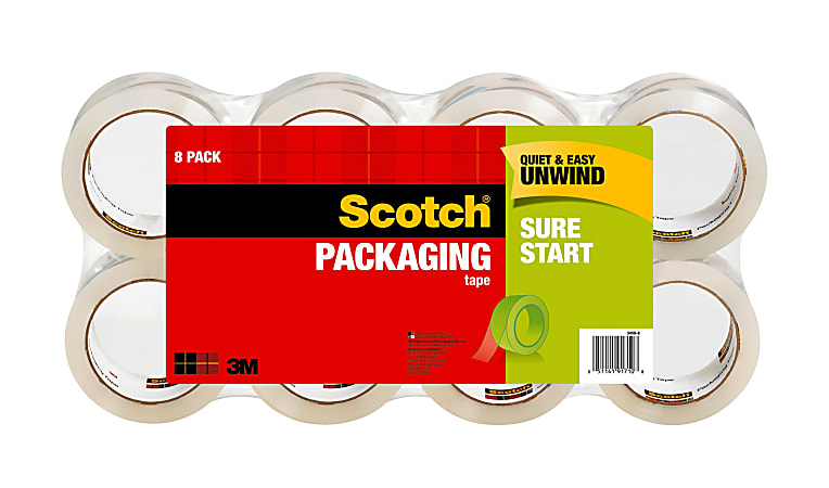 Scotch® Sure Start Shipping Tape, 8 Tape Rolls, 1 7/8 in x 54.6 yd, 3" Core, Designed  - 34508