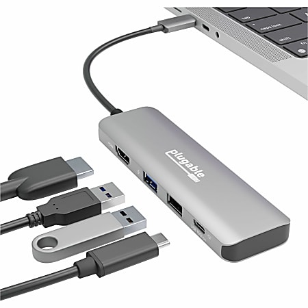 Plugable USB C Hub Multiport Adapter 4 in 1 100W Pass Through Charging USB  C to HDMI 4K 60Hz Multi USB Port Hub for Windows Mac iPad Pro Chromebook  Thunderbolt - Office Depot