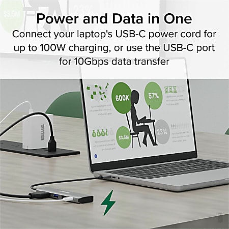 Plugable USB C Hub Multiport Adapter 4 in 1 100W Pass Through