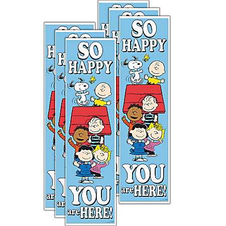 Eureka Peanuts So Glad You Are Here! Vertical Banners, 12" x 45", Bundle Of 6 Banners