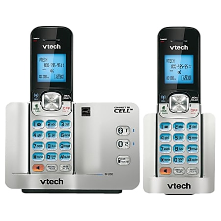 VTech® DS6511-2 DECT 6.0 Expandable Cordless Phone With Bluetooth Connect To Cell, Silver/Black