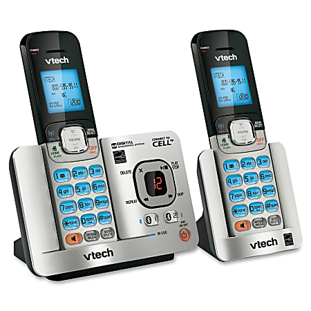 VTech DS6521-2 DECT 6.0 Expandable Cordless Phone with Bluetooth Connect to Cell and Answering System, Silver/Black with 2 Handsets