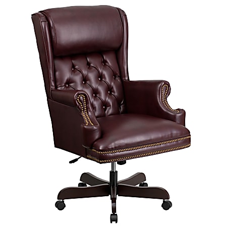 Flash Furniture Traditional Tufted Leather High-Back Swivel Chair, Burgundy/Brown