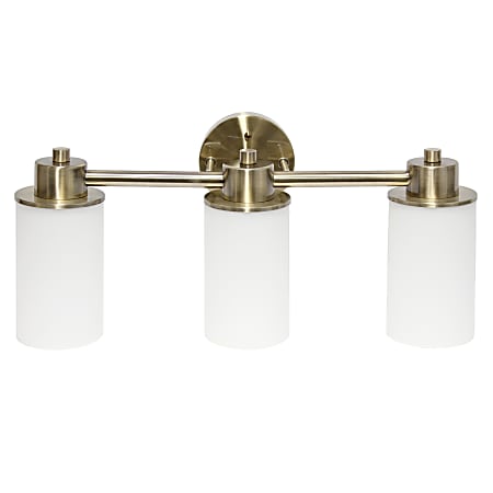 Lalia Home Essentix 3-Light Wall Mounted Vanity Light Fixture, 6-1/2”W, Opaque White/Antique Brass