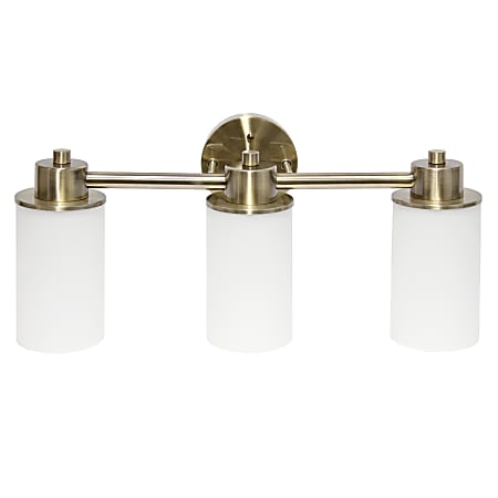 Lalia Home Essentix 3-Light Wall Mounted Vanity Light Fixture, 6-1/2”W, Opaque White/Antique Brass