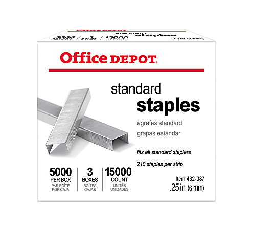 Office Depot® Brand Standard Staples, 1/4", 5,000 Staples Per Pack, Box Of 3 Packs