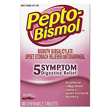 Pepto-Bismol Original Flavor Chewable Tablets, 30 Tablets Per Box, Carton Of 24 Boxes