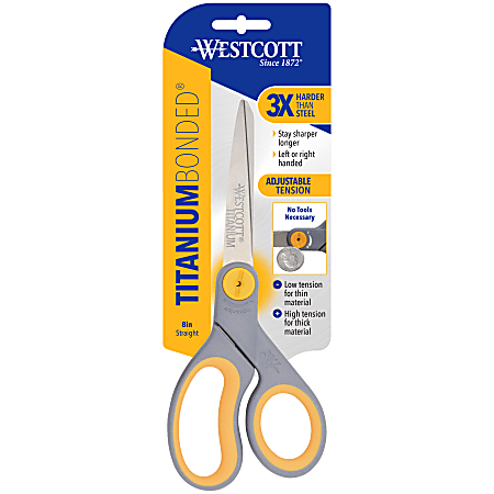 Westcott® Titanium Bonded Scissors, 8", Pointed, Gray/Yellow