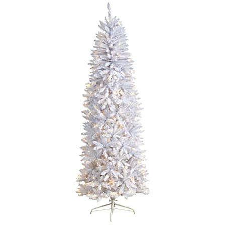 Nearly Natural Slim Artificial Christmas Tree, 7’H, White
