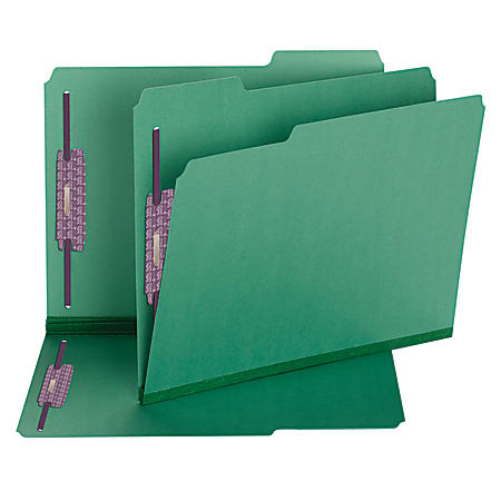 Smead® Color Pressboard Fastener Folders With SafeSHIELD® Coated Fasteners, Letter Size, 1/3 Cut, Green, Box Of 25