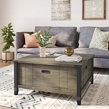 Bestier Farmhouse Wood Square Coffee Table With Large Hidden Storage 18 ...