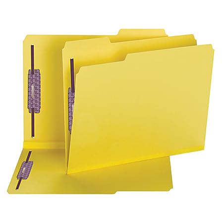 Smead® Color Pressboard Fastener Folders With SafeSHIELD® Coated Fasteners, Letter Size, 1/3 Cut, Yellow, Box Of 25