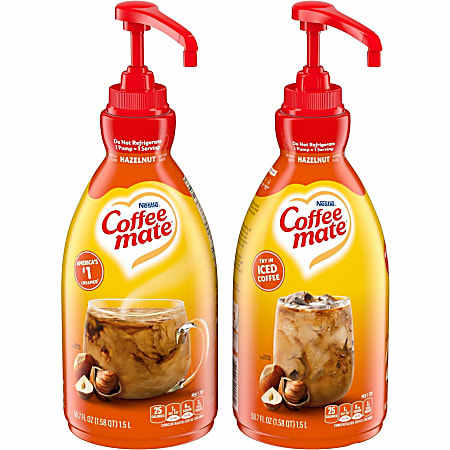 Coffee mate Hazelnut Liquid Concentrate Coffee Creamer - Pump Bottle - Hazelnut Flavor - 50.70 fl oz (1.50 L) - 600 Serving - 2 / Carton