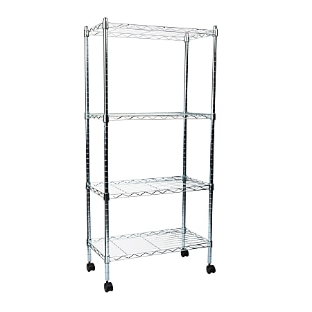 Mind Reader Alloy Collection Metal Adjustable 4 Tier Industrial Storage  Shelves with Wheels 49 12 H x 13 12 W x 23 14 L Silver - Office Depot