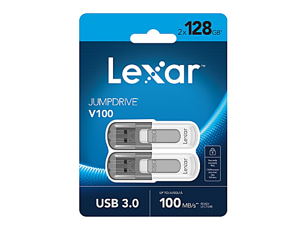 Lexar JumpDrive V100 USB 3.0 Flash Drives 128GB Gray Pack Of 2 Flash ...