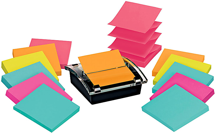 Post-it® Super Sticky Pop Up Notes with Black Dispenser, 3 in x 3 in, 12 Pads, 90 Sheets/Pad, 2x the Sticking Power, Back to School Supplies