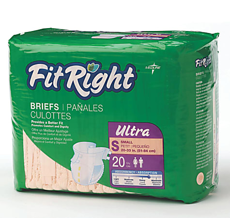 FitRight Ultra Briefs, Small, 20 - 33", Peach, 20 Briefs Per Bag, Case Of 4 Bags
