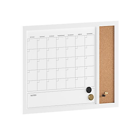 Martha Stewart Everette Magnetic Dry-Erase Monthly Calendar And Cork Board Combo, 18" x 24", White Woodgrain
