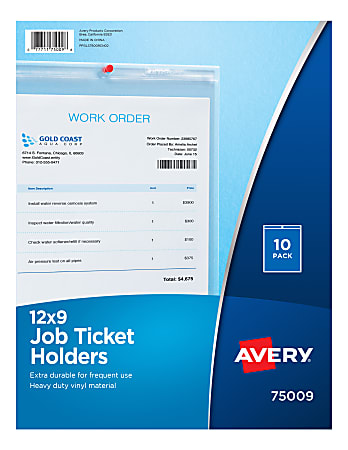 Avery® Vinyl Job Ticket Holder, 9" x 12", Pack Of 10