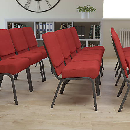 Flash Furniture HERCULES Series 21"W Stackable Church Chair, Crimson/Silvervein