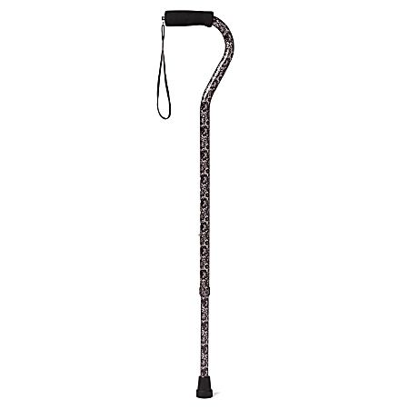 Medline Adjustable Aluminum Offset-Handle Cane, 29" - 38"H, Black Paisley