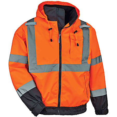 Ergodyne GloWear® 8379 Type R Class 3 High-Visibility Fleece-Lined Thermal Bomber Jacket, Small, Orange