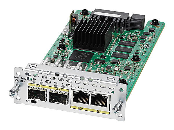Cisco 2-Port Gigabit Ethernet WAN Network Interface Module - For Wide Area Network - 2 x RJ-45 1000Base-T WAN - Twisted Pair, Optical FiberGigabit Ethernet - 1000Base-T, 1000Base-X - 1 Gbit/s - 2 x Expansion Slots - SFP (mini-GBIC)