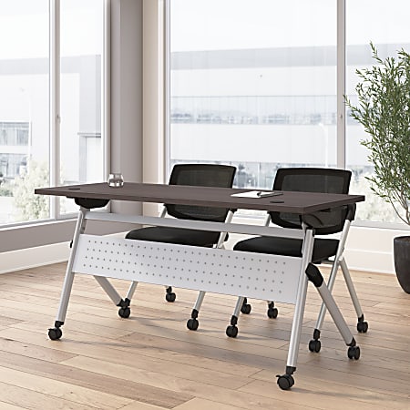 Bush Business Furniture Envision 60"W Folding Training Table and 2 Folding Chairs, Storm Gray/Cool Gray Metallic, Standard Delivery
