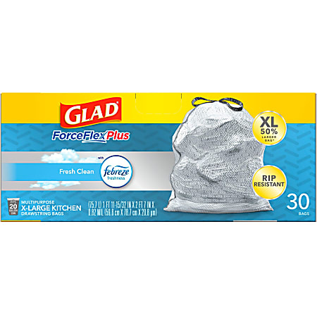 Glad ForceFlex Plus 20 Gallon Gray Drawstring XL Kitchen Trash Bag, Fresh  Clean, 80 Bags