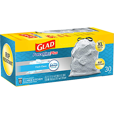 Glad XL X-Large Kitchen Plastic Drawstring Trash Bags 20 Gal Grey